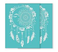 INFUNLY 2 PCS Dream Catcher Self-Adhesive Silk Screen Printing Stencils 8.5x11 Inch Moon Flower Mesh Transfer Chalk Paste Paint Stencils Reusable Moon Stencils for DIY Painting Bedroom Decoration