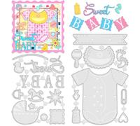 INFUNLY 2 Set Baby Elements Die Cuts for Card Making Baby Bibs Clothes Metal Cutting Dies Babies Bottles Die Cuts Strollers Dies Embossing Stencil for DIY Scrapbooking Craft Album Paper Card Decor