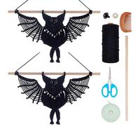 INFUNLY 2 Set DIY Macrame Bat Wall Hanging for Beginners Gothic Bat Macrame Hanging Ornament Kit Halloween Wall Tapestry with Instruction Black Bat DIY Crafts Kit for Party Art Decoration Supplies