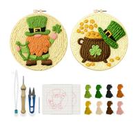 INFUNLY 2 Set St. Patrick's Punch Needle Embroidery Kits for Beginner Adult Gnome DIY Punch Needle Starter Kit for Wall Hanging Clover Needles Stitching Kit with Instruction for Crafts Gift Home Decor