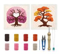 INFUNLY 2 Sets Abstract Tree Punch Needle Starter Kits Pink Life Tree DIY Punch Needle Embroidery Kit for Beginners Plant Cross Stitch Rug Hooking Kit with Instruction for Craft Lovers Home Wall Decor