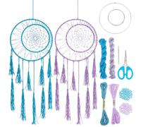 INFUNLY 2 Sets Double Ring Dream Catcher Kit Blue Dream Catcher Kit for Adults Beginners Make Your Own Purple Dreamcatcher Kit DIY Dream Catchers Kit with Instruction for Home Wall Hanging Ornament