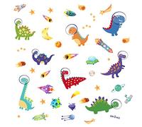 INFUNLY 2 Sheet Space Dinosaurs Wall Decal Colorful Cosmos Spaceship Rocket Wall Stickers Decor for Boys Bedroom Peel and Stick Animal Planet Wall Mural Nursery Kids Bedroom Playroom Decorations