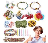 INFUNLY 20 Pcs DIY Flower Crowns Making Kit Handmade Floral Crown Garland Kit Make Your Own Flower Wreath Hair Accessories Gift for Wedding Birthday Party Favours DIY Arts and Crafts