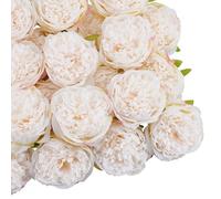 INFUNLY 20 Pcs White Artificial Peonies 4 Inches Silk Fake Flower for Vase Faux Peonies Blossom Heads with Stems Artificial Valentine Flowers Bulk for DIY Wedding Bouquets Party Home Office Decor