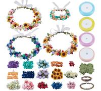 INFUNLY 20 Set DIY Artificial Flower Wreath Wedding Crowns Making Kit Yellow+Green Rose Daisy Hanging Floral Wreath for Front Door Make Your Own Flower Headbands Bracelets Kit for Women Girl