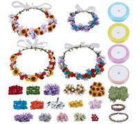 INFUNLY 20 Set DIY Artificial Flower Wreath White Hoonlily Wedding Crowns Making Kit Yellow Daisy Hanging Floral Wreath for Front Door Make Your Own Flower Headbands Bracelets Kit for Women Girl