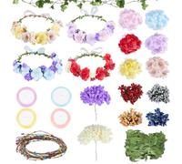 INFUNLY 20 Set Flower Crowns Making Kit Make Your Own Floral Berry Crown Wreath Blossom Garland Headbands Craft Kit DIY Fairy Gypsophila Hair Accessories Handmade for Birthday Party Wedding Decor