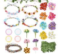 INFUNLY 20 Set Flower Crowns Making Kit Make Your Own Floral Crown Wreath Daisy Garland Headbands Craft Kit DIY Fairy Sunflower Hair Accessories Handmade for Birthday Party Wedding Decor