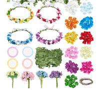 INFUNLY 20 Set Rose Flower Crowns Making Kit Make Your Own Floral Crown Wreath Colorful Garland Headbands Craft Kit DIY Fairy Sunflower Hair Accessories for Birthday Party Wedding Decor