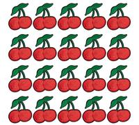 INFUNLY 20pcs Cherry Sequin Patches Red Cherry Iron On & Sew On Patches - Cherries Shaped Appliques Fruit Embroidered Applique Patch for Clothes Hats Jeans Repair DIY Sewing Apparel Accessories