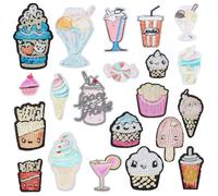 INFUNLY 21PCS Ice-cream & Summer Drink Sequins Sew-on Patches - French Fries Embroidered Appliques - DIY Ironing & Sewing Patches for Clothing, Jeans, Jackets & Handbag Decor