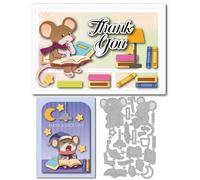 INFUNLY 22 Pcs Mouse Reading Die Cuts Mice Books Cutting Dies Rats Reading Dies Cuts for Card Making Textbook Carbon Steel Die Cut Animal Embossing Stencils for DIY Scrapbooking Photo Album Craft