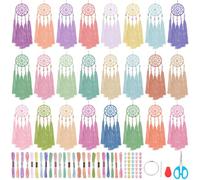 INFUNLY 24 Pcs DIY Small Dream Catcher Kit Light Colour Dream Catcher Kit for Beginners 5x13 cm Handmade Dreamcatcher Set Hanging Ornament Making Set for Bedroom Car Mirror Keychain Bag
