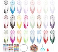 INFUNLY 24 Set DIY Dream Catcher Set Rainbow Colors Round Mini Dream Catcher Kit 2.8 Inch Handmade Dreamcatcher with Instructions Boho Hanging Ornament Making Kit for Bedroom Car Mirror Keychain Bag
