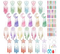 INFUNLY 24 Set DIY Small Dream Catcher Kit Candy Colors Mini Dream Catcher Kit Star/Moon/Heart/Round Handmade Dreamcatcher Kit with Instructions Hanging Ornament for Bedroom Car Mirror Keychain Bag