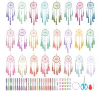 INFUNLY 24 Set DIY Small Dream Catcher Kit Candy Colors Round Mini Dream Catcher Kit Handmade Dreamcatcher Kit with Instructions Boho Hanging Ornament Making Kit for Bedroom Car Mirror Keychain Bag