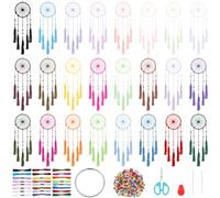 INFUNLY 24 Set Gradient Color Dream Catcher Kit 3.2 Inch Handmade Dream catcher Set with Instructions DIY Small Dreamcatcher with Beads Boho Wall Hanging Decor Making Kit for Bag Pendant Home Car