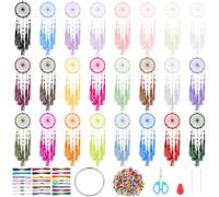 INFUNLY 24 Sets Colorful Dream Catcher Kit with Instruction 2.4 Inch Small Dream Catcher Kit DIY Dreamcatcher with Beads Boho Wall Hanging Decor Making Kit for Bag Pendant Home Car Decor