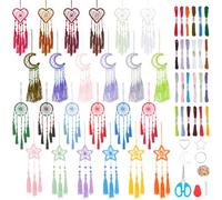 INFUNLY 24PCS DIY Small Dream Catcher Kits for Beginners Colorful Handmade Dreamcatcher Kit for Starters DIY Mini Star/Moon/Heart/Round Shape Ornament Making Kit for Bedroom Car Mirror Keychain Bag