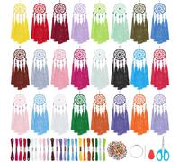 INFUNLY 24pcs DIY Small Dream Catcher Kits for Beginners Multicolor Dream Catcher Kit with Instruction Handmade Mini Dreamcatcher Making Kit for Bag Pendant Car Mirror Charm Bedroom Decor Craft Gift