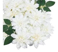 INFUNLY 28 Pcs White Artificial Dahlia 5.5 Inches Silk Fake Flower Faux Lifelike Dahlia Bulk with Stems Artificial Flowers for Vase DIY Wedding Bridal Bouquets for Party Home Office Decor