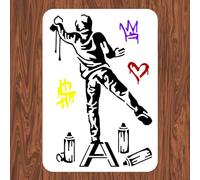 INFUNLY 29.7x21cm/11.6X8.2Inch Banksy A Person Who Sprays Wall Paint Painting Stencil Reusable Banksy Street Draffiti Stencil Banksy Style Pattern Art Stencil for Painting on Wall Tile Canvas Paper