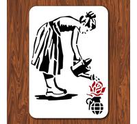 INFUNLY 29.7x21cm/11.6X8.2Inch The Woman Watering The Flowers Banksy Painting Stencil Reusable Banksy Street Draffiti Stencil Banksy Style Pattern Art Stencil for Painting on Wall Tile Canvas Paper