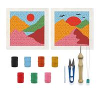 INFUNLY 2PCS Boho Landscape Punch Needle Embroidery Kits for Beginners Art Mountain DIY Punch Needle Kit Bohemian Pattern Handcraft Rug Yarn Hooking Kit with Instruction for Home Bedroom Wall Decor