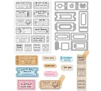 INFUNLY 2pcs Book Club Stamps and Dies for Card Making Ticket Number Silicone Stamp and Star Heart Cutting Die Library Books Due Date Stamp for Embossing Album DIY Craft Scrapbooking Decoration