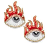 INFUNLY 2Pcs Flames Evil Eye Beaded Patches for Clothes 7.8×5.8cm Evil Eye Rhinestone Patch Crystal Sew on Beaded Applique Flames Evil Eye Embroidery Patch DIY Sparkling Applique for Hats Jackets Bags