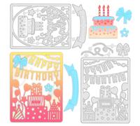 INFUNLY 2pcs Happy Birthday Frame Die Cuts Metal Cutting Dies for Card Making Birthday Cake Die Cut Background Frame Metal Stencils for DIY Scrapbooking Paper Card Photo Album Craft