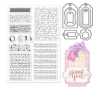 INFUNLY 2pcs Marble Texture Clear Stamps and Dies Music Note Silicone Stamp Tag Die Cutters Wall Background Clear Stamps Frame Die Cut for Card Making Scrapbooking Album DIY Craft
