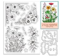 INFUNLY 2pcs Mothers Day Flowers Silicone Stamp and Die Set - Rose Lily Corner Frame Cutting Dies for Card Making, DIY Scrapbooking, Embossing Album Craft with Mom I Love You