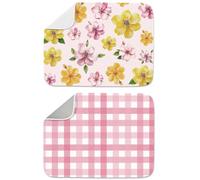 INFUNLY 2pcs Pink Flower Dish Drying Mat for Kitchen Counter 18"X24" Buffalo Plaid Absorbent Dish Draining Mat Printed Large Heat Resistant Coffee Mats for Table Faucet Sink Coffee Bar Refrigerator