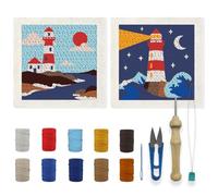 INFUNLY 2PCS Sea Lighthouse Punch Needle Embroidery Kit for Beginners Beacon DIY Punch Needle Starter Kit Lighthouse Handcraft Hooking Set with Printed Pattern Instruction for Festival Gift Home Decor
