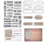 INFUNLY 2pcs Stamps and Dies for Card Making Vintage Number Clear Stamps Mail Metal Cutting Die Reusable Date Code Postage Stamp Die Cut Set for Embossing Album DIY Craft Scrapbooking Decoration