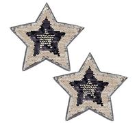 INFUNLY 2pcs Star Sequin Applique Patch 8.6"x8.6" Star Embroidered Beaded Patches Black Gold Bling Star Sequin Applique for Clothing DIY Sew-on Applique Patches for Fabric Hat Jacket Jeans Decoration