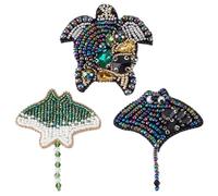 INFUNLY 3 PCS Ocean Animals Embroidered Rhinestone Patches Turtle Patch with Beads Crystal Sew on Beaded Patch Handmade Devilfish Embroidery Applique for Clothing DIY Crafts Dress Hats Jackets Bags