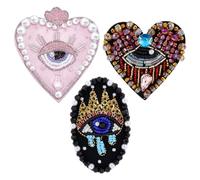 INFUNLY 3 Pcs Oval Beaded Evil Eyes Heart Patch 3 Sizes Vintage Sacred Hearts Patches 3 Styles Embroidered Heart Applique Rhinestone Hearts Patch for DIY Clothing Jeans Bags Jacket Backpack Hat