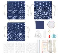 INFUNLY 3 Set DIY Sashiko Drawstring Bag Kit for Beginners Adults Sashiko Tote Bag Kit Flower Sashiko Fabric Sashiko Kit Make Your Own Sashiko Embroidery Bag Kit with Instruction for Women Gift