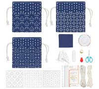 INFUNLY 3 Set DIY Sashiko Drawstring Bag Kit for Beginners Adults Sashiko Tote Bag Kit Waves Sashiko Fabric Sashiko Kit Make Your Own Sashiko Embroidery Bag Kit with Instruction for Women Gift