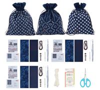 INFUNLY 3 Set Sashiko Drawstring Bag Kit DIY Sashiko Embroidery Bag Kit with Printed Fabric Sewing Handbag Kit Embroidery Starter Kit Needlepoint Sewing Bag Kit with Instruction for Beginner Adults
