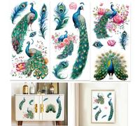 INFUNLY 3 Sheet Blue Peacock Rub on Transfers for Crafts 6x12 Flower Furniture Stickers Vintage Floral Transfer Decals Waterproof for Wood Glass Scrapbook DIY Paper Home Decor