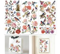 INFUNLY 3 Sheet Flower Birds Rub on Transfers for Crafts 6x12 Butterflies Furniture Rub on Transfer Stickers Vintage Rub on Floral Transfer Decals Waterproof for Wood Glass Scrapbook DIY Paper Decor