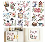 INFUNLY 3 Sheet Hummingbirds Rub on Transfers 6x12 Flowers Furniture Rub on Transfer Stickers Vintage Rub on Floral Transfer Decals Waterproof for Wood Glass Scrapbook DIY Paper Home Decor