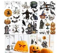 INFUNLY 3 Sheet Pumpkin Head Rub on Transfers Decals 11.8x5.9inch Witch Bats Furniture Decals Devils Castles Window Rub on Transfers Decal Waterproof Wall Sticker for Home Decor Indoor Outdoor