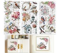 INFUNLY 3 Sheet Vintage Flower Rub on Transfers for Crafts 6x12 Bird Furniture Rub on Transfer Stickers Rose Floral Rub on Transfer Decals Waterproof for Wood Glass Scrapbook DIY Paper Home Decor