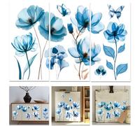 INFUNLY 3 Sheets Blue Flower Rub on Transfers for Crafts 5.9×11.8 Inch Transparent Floral Transfers Sticker Butterfly Furniture Stickers Decal Flower Rub on Transfer Memories for Wood Glass Home Decor