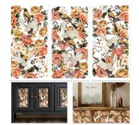 INFUNLY 3 Sheets Peony Crane Stickers - 5.9"×11.8" Birds Floral Furniture Transfers - Vintage Flower Transfer Sticker for Wood, Glass, Scrapbook, DIY Paper